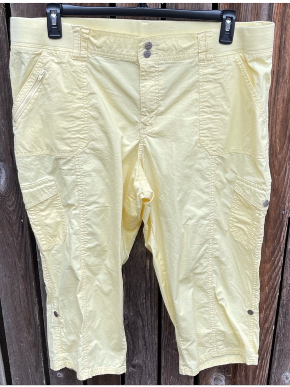 Lee Lemon Yellow Comfort Waist Stretch Cargo Capri Pants 20W